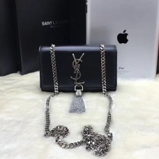 YSL kleine leren tas met kwastje 17 cm zwart zilver
