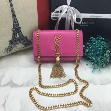 YSL kleine leren tas met kwastje 17 cm felroze