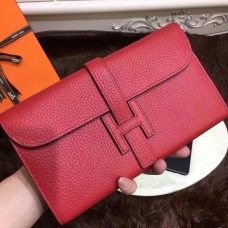 Hermes Jige Portemonnee Togo Leer Rood
