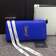 YSL Saint Laurent Clutch 27cm Glad Leer Blauw