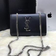 YSL gladde leren kettingtas 22cm zwart zilver