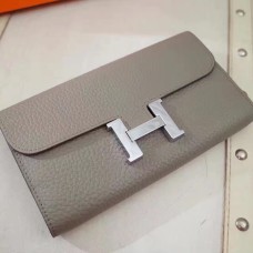 Hermes Constance Portemonnee Togo Leer Grijs