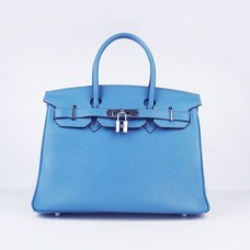 Hermes Birkin 30cm Togo lederen handtassen blauw zilver