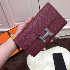 Hermes Constance Portemonnee Togo Leer Bordeauxrood