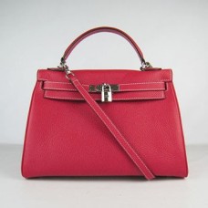 Hermes Kelly 32cm Togo Leren handtas rood/zilver