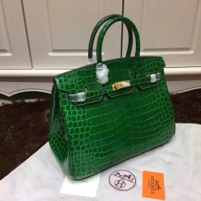 Hermes Birkin 35cm handtas krokodillenleer groen goud