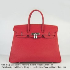 Hermes Birkin 35cm runderhuid ader Handtassen rood zilver