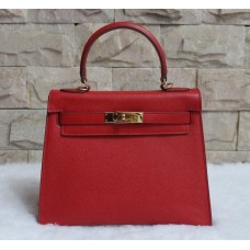 Hermes Kelly 28cm Epsom lederen handtas rood goud