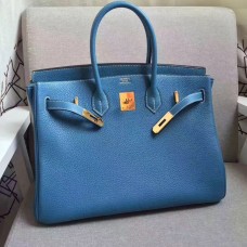 Hermes Birkin 35cm runderhuid ader Handtassen blauw goud