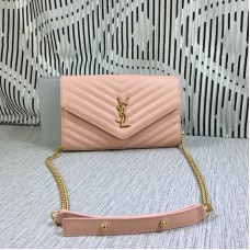 YSL Envelop Chain Bag Caviar Leder Roze 23cm