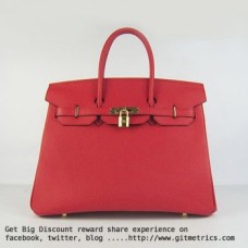Hermes Birkin 35cm runderhuid ader Handtassen rood gouden