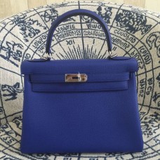 Hermes Kelly 28cm Tas Togo Leer Elektrisch Blauw Zilver