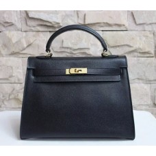 Hermes Kelly 32cm Epsom lederen handtas zwart goud