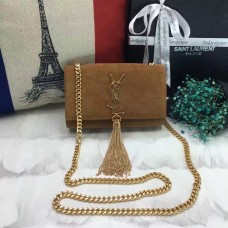 YSL Kleine Tassel Chain Bag 17cm Suède Leer Camel