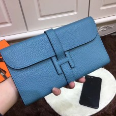 Hermes Jige Portemonnee Togo Leer Blauw