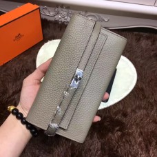 Hermes Kelly Portemonnee Togo Leer Grijs