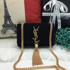 YSL Kleine Tassel Chain Bag 17cm Suède Leer Zwart