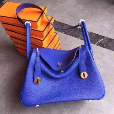 Hermes Lindy Handtas 30cm Elektrisch Blauw Goud