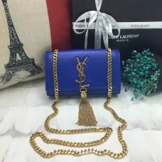 YSL kleine leren tas met kwastje 17 cm blauw