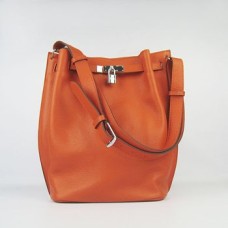 Hermes So Kelly 28cm Togo Leren Schoudertas Oranje Zilver