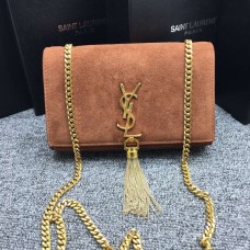 YSL Tassel Chain Bag 22cm Suède Leer Bruin