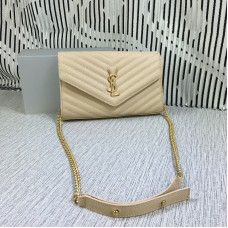 YSL Envelop Kettingtas Kaviaar Leer Abrikoos 23cm