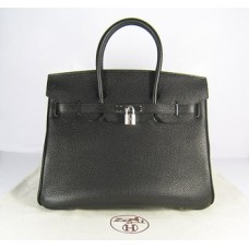 Hermes Birkin 35cm Togo lederen handtassen zwart zilver