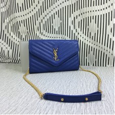 YSL Envelop Chain Bag Caviar Leder Blauw 23cm