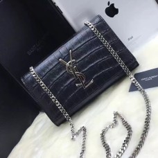YSL Monogram Chain Bag 22cm Croco Zwart Zilver
