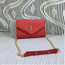 YSL Envelop Chain Bag Caviar Leder Rood 23cm