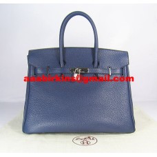Hermes Birkin 35cm Togo lederen handtassen donkerblauw zilver
