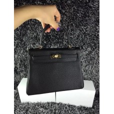 Hermes Kelly 25cm Togo Leer Zwart Goud