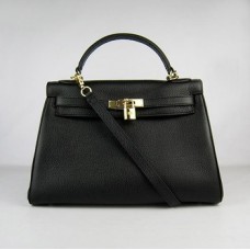 Hermes Kelly 32cm Togo lederen handtas 6108 zwart goud