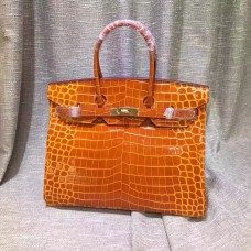 Hermes Birkin 35cm handtas krokodillenleer oranje goud