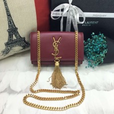 YSL kleine leren tas met kwastje 17 cm bordeauxrood