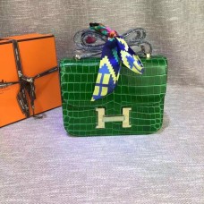 Hermes Constance 23cm Croco Leer Groen