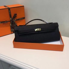 Hermes Kelly Cut 31cm Epsom lederen clutch zwart