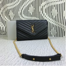 YSL Envelop Kettingtas Kaviaar Leer Zwart 23cm