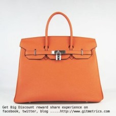 Hermes Birkin 35cm runderhuid ader Handtassen oranje zilver