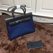 Hermes Herbag 31cm donkerblauwe canvas tas