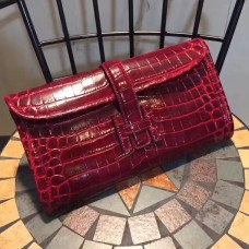 Hermes Jige Clutch 29cm Croco Donkerrood