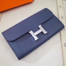 Hermes Constance Portemonnee Togo Leer Donkerblauw