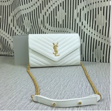YSL Envelop Chain Bag Caviar Leder Wit 23cm