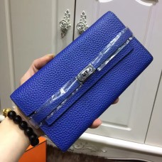 Hermes Kelly Portemonnee Togo Leer Elektrisch Blauw