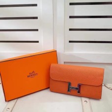 Hermes Constance Portemonnee Togo Leer Oranje