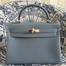 Hermes Kelly 28cm Tas Togo Leer Blauw Lin Goud