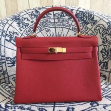Hermes Kelly 28cm tas Togo leer rood goud
