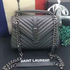 YSL Top Handvat Schoudertas 24cm Grijs Zilver