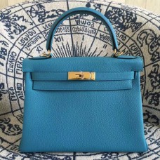 Hermes Kelly 28cm tas Togo leer blauw goud
