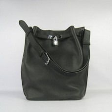 Hermes So Kelly 28cm Togo lederen schoudertas zwart zilver